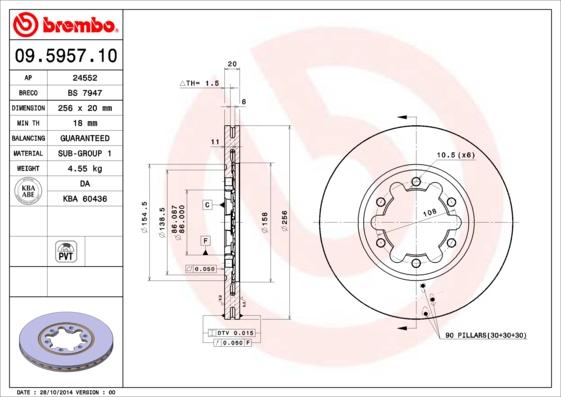 Brembo 09.5957.10 - Bremžu diski adetalas.lv