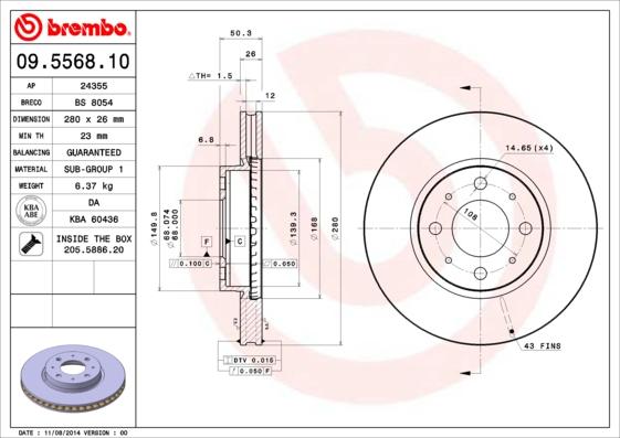 Brembo 09.5568.10 - Bremžu diski adetalas.lv