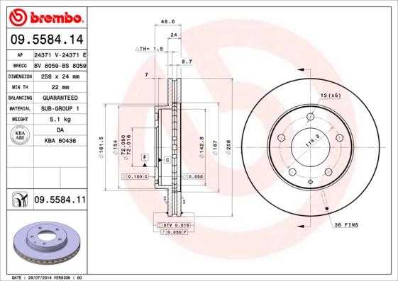 Brembo 09.5584.14 - Bremžu diski adetalas.lv