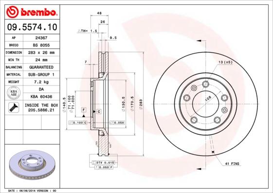 Brembo 09.5574.10 - Bremžu diski adetalas.lv