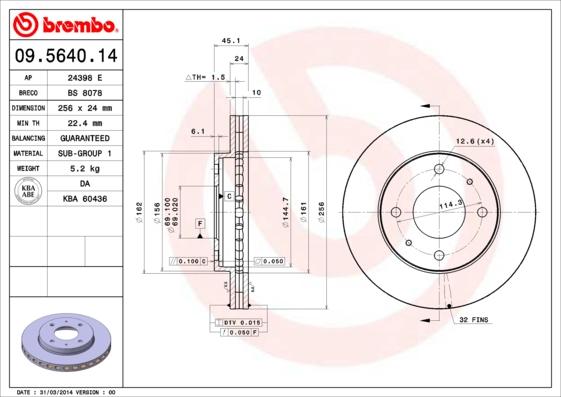 Brembo 09.5640.11 - Bremžu diski adetalas.lv