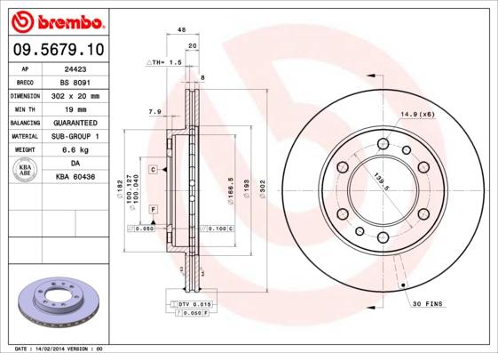 Brembo 09.5679.10 - Bremžu diski adetalas.lv