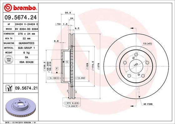 Brembo 09.5674.21 - Bremžu diski adetalas.lv