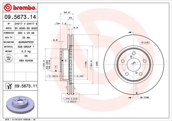 Brembo 09.5673.11 - Bremžu diski adetalas.lv