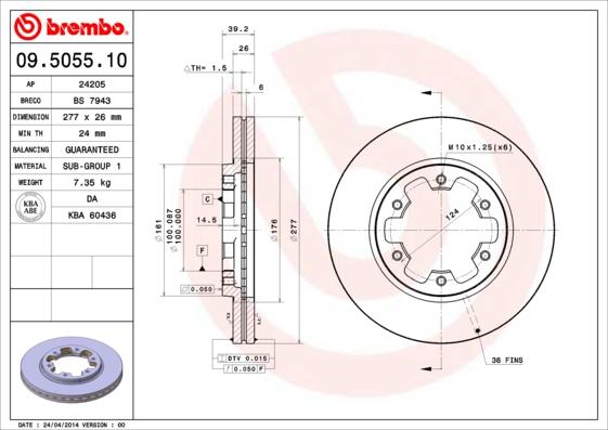 Brembo 09.5055.10 - Bremžu diski adetalas.lv