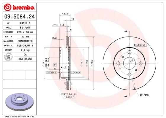 Brembo 09.5084.24 - Bremžu diski adetalas.lv