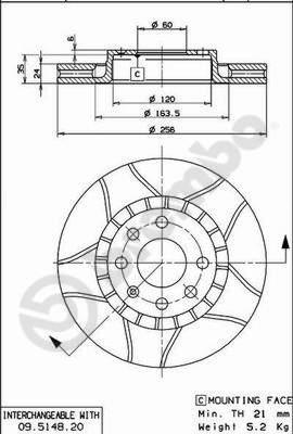 Brembo 09.5148.76 - Bremžu diski adetalas.lv