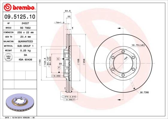 Brembo 09.5125.10 - Bremžu diski adetalas.lv