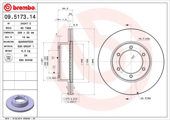 Brembo 09.5173.14 - Bremžu diski adetalas.lv