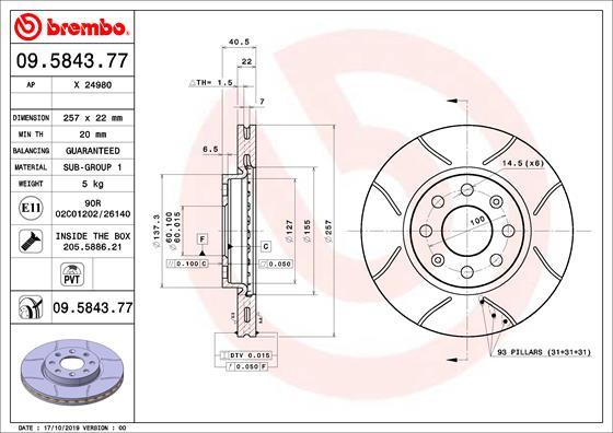 Brembo 09.5843.77 - Bremžu diski adetalas.lv