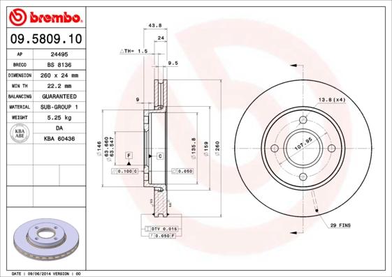 Brembo 09.5809.10 - Bremžu diski adetalas.lv