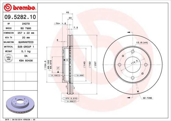 Brembo 09.5282.10 - Bremžu diski adetalas.lv