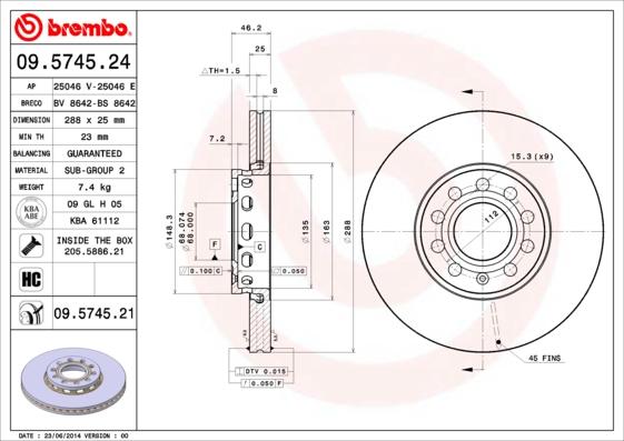 Brembo 09.5745.24 - Bremžu diski adetalas.lv