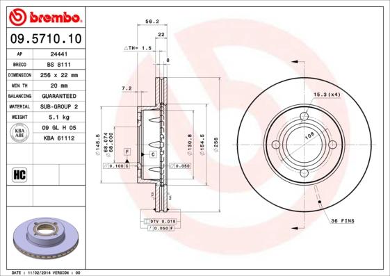 Brembo 09.5710.10 - Bremžu diski adetalas.lv