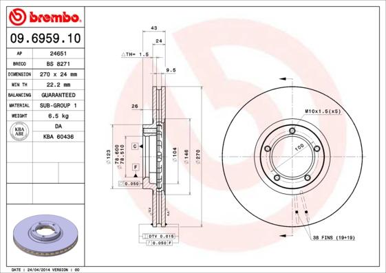 Brembo 09.6959.10 - Bremžu diski adetalas.lv