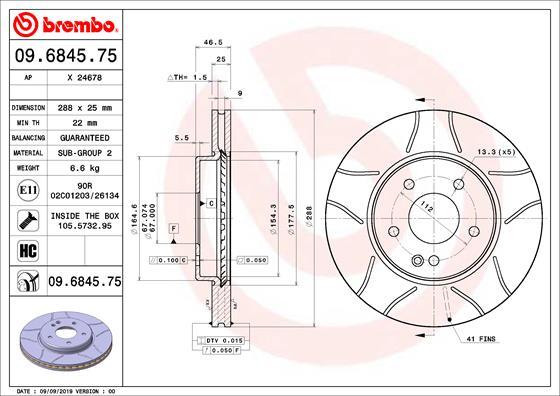 Brembo 09.6845.75 - Bremžu diski adetalas.lv