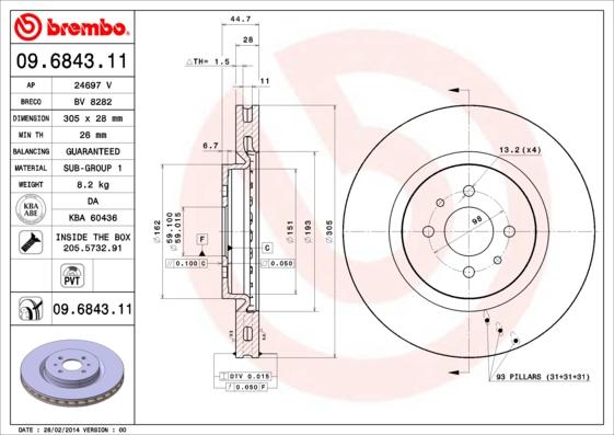 Brembo 09.6843.11 - Bremžu diski adetalas.lv