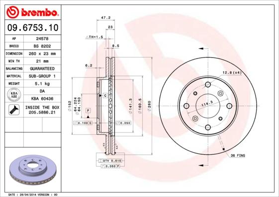 Brembo 09.6753.10 - Bremžu diski adetalas.lv