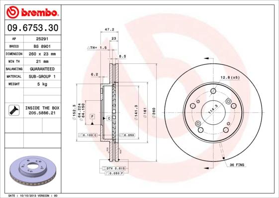 Brembo 09.6753.30 - Bremžu diski adetalas.lv