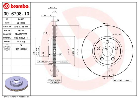 Brembo 09.6708.10 - Bremžu diski adetalas.lv