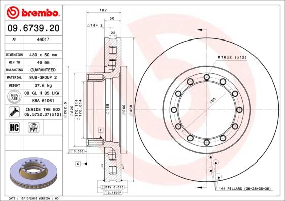 Brembo 09.6739.20 - Bremžu diski adetalas.lv