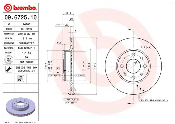 Brembo 09.6725.10 - Bremžu diski adetalas.lv