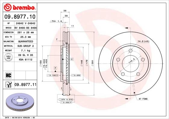 Brembo 09.8977.10 - Bremžu diski adetalas.lv