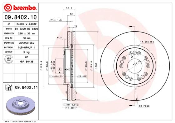 Brembo 09.8402.10 - Bremžu diski adetalas.lv