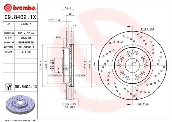 Brembo 09.8402.1X - Bremžu diski adetalas.lv