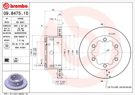 Brembo 09.8475.10 - Bremžu diski adetalas.lv