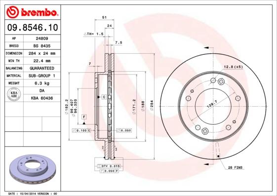 Brembo 09.8546.10 - Bremžu diski adetalas.lv