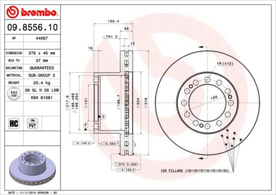 Brembo 09.8556.10 - Bremžu diski adetalas.lv