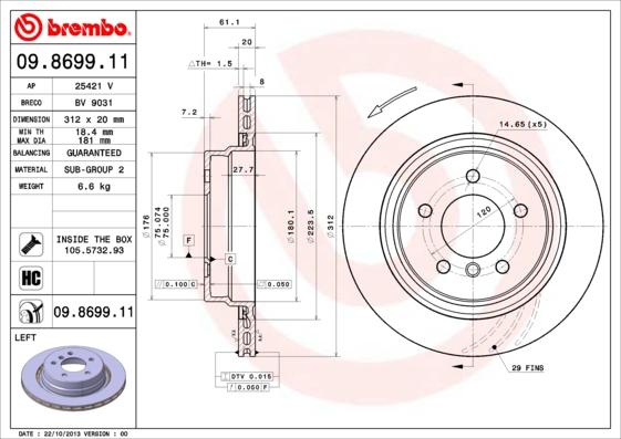 Brembo 09.8699.11 - Bremžu diski adetalas.lv