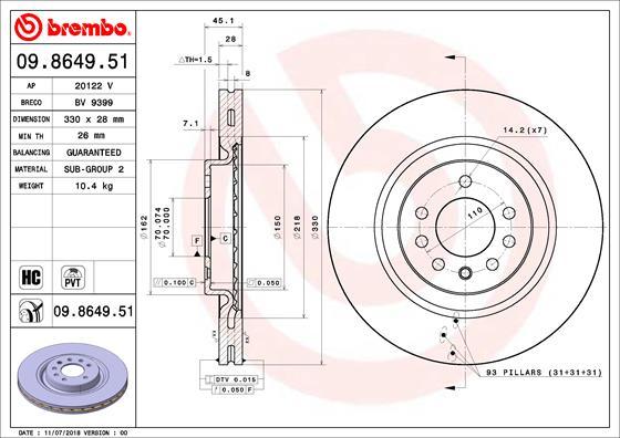 Brembo 09.8649.51 - Bremžu diski adetalas.lv