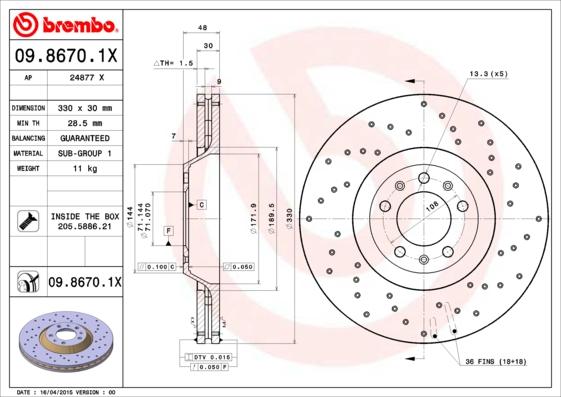 Brembo 09.8670.1X - Bremžu diski adetalas.lv