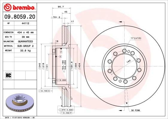 Brembo 09.8059.20 - Bremžu diski adetalas.lv