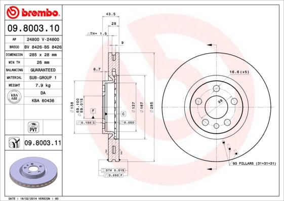 Brembo 09.8003.11 - Bremžu diski adetalas.lv