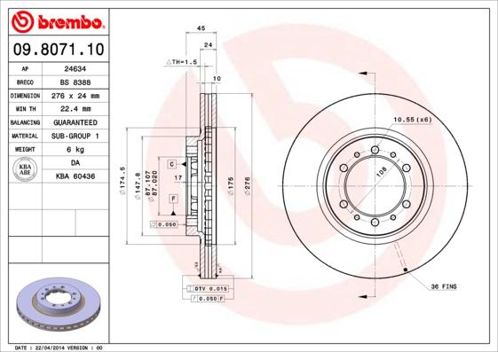 Brembo 09.8071.10 - Bremžu diski adetalas.lv