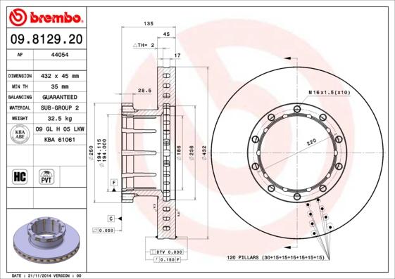 Brembo 09.8129.20 - Bremžu diski adetalas.lv