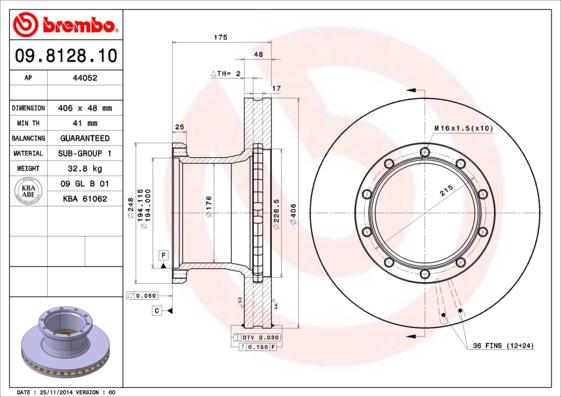 Brembo 09.8128.10 - Bremžu diski adetalas.lv