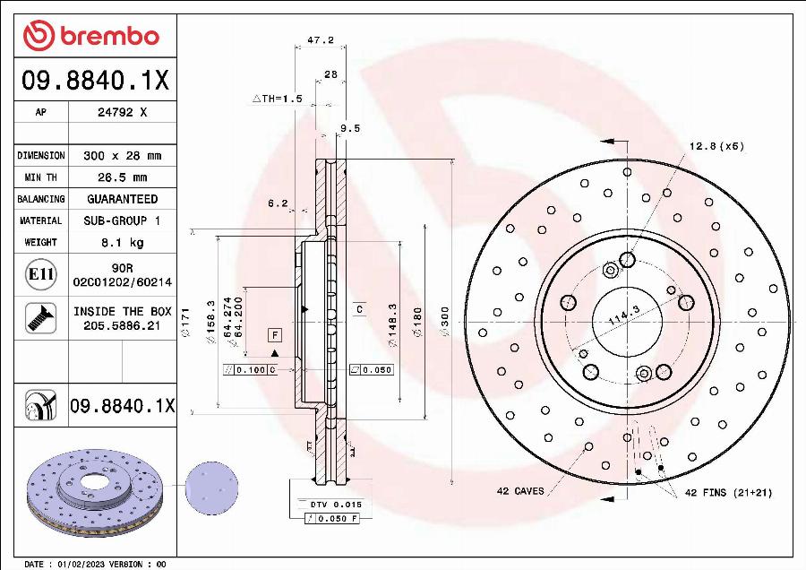 Brembo 09.8840.1X - Bremžu diski adetalas.lv