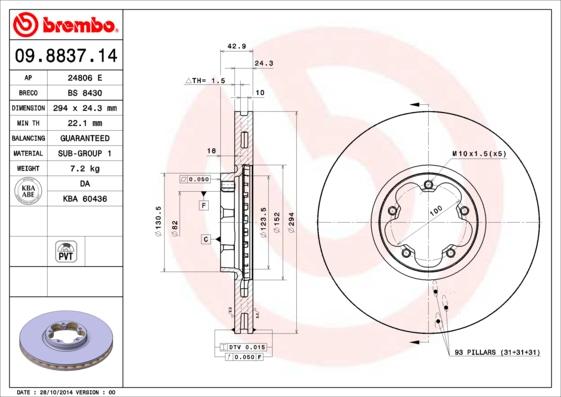 Brembo 09.8837.14 - Bremžu diski adetalas.lv