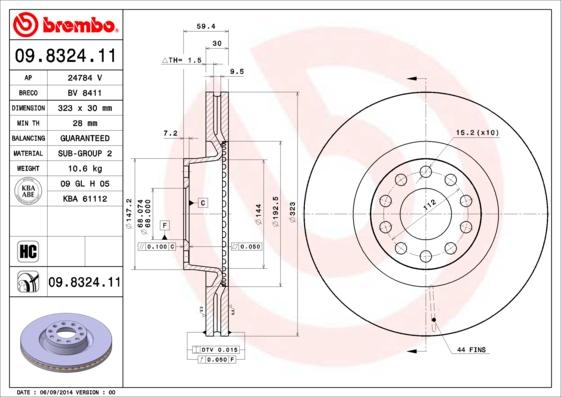 Brembo 09.8324.11 - Bremžu diski adetalas.lv