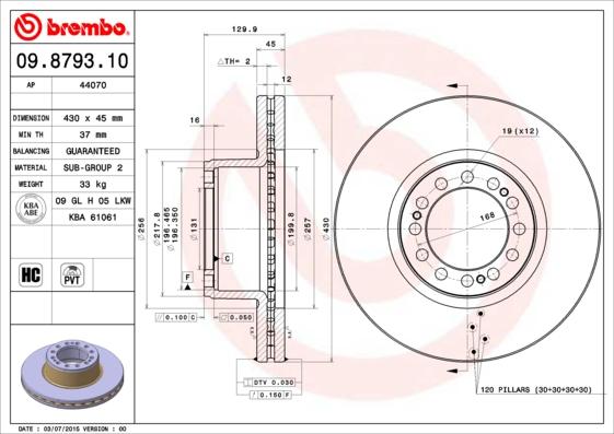 Brembo 09.8793.10 - Bremžu diski adetalas.lv