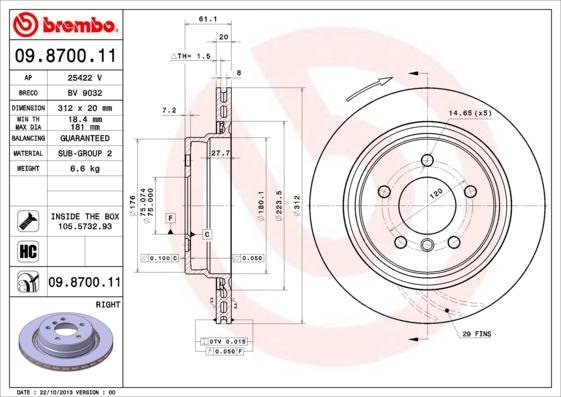 Brembo 09.8700.11 - Bremžu diski adetalas.lv