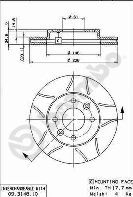 Brembo 09.3148.75 - Bremžu diski adetalas.lv