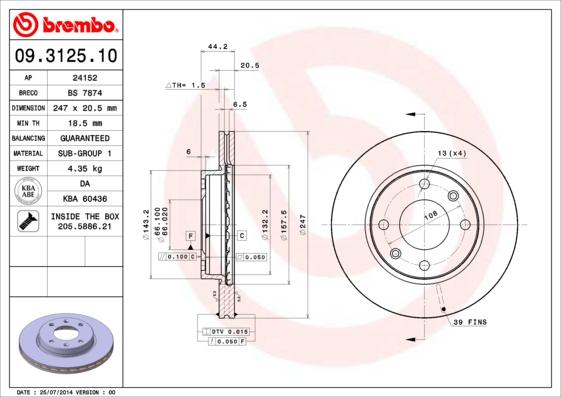 Brembo 09.3125.10 - Bremžu diski adetalas.lv