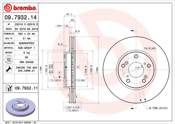 Brembo 09.7932.14 - Bremžu diski adetalas.lv