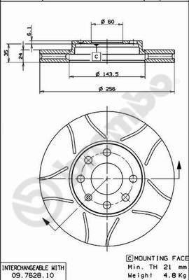 Brembo 09.7628.75 - Bremžu diski adetalas.lv