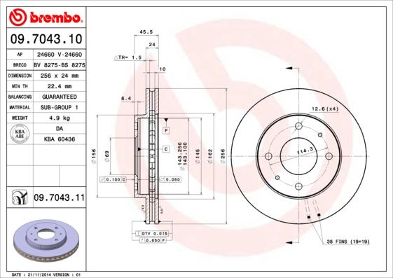 Brembo 09.7043.10 - Bremžu diski adetalas.lv